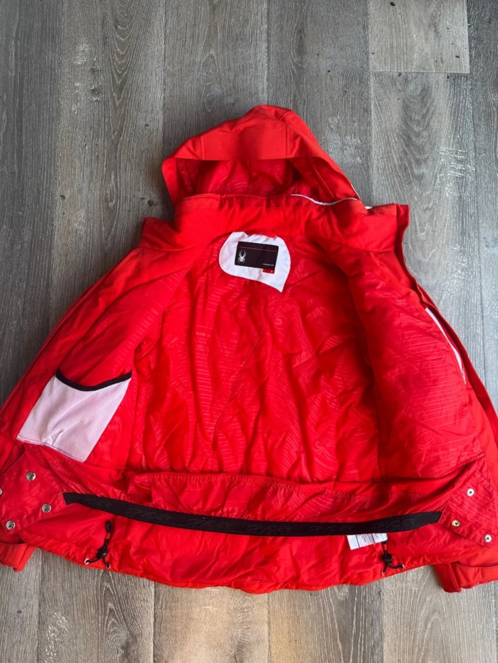Spyder Red and White Kids Hooded Puffer Jacket - Picture 4 of 7